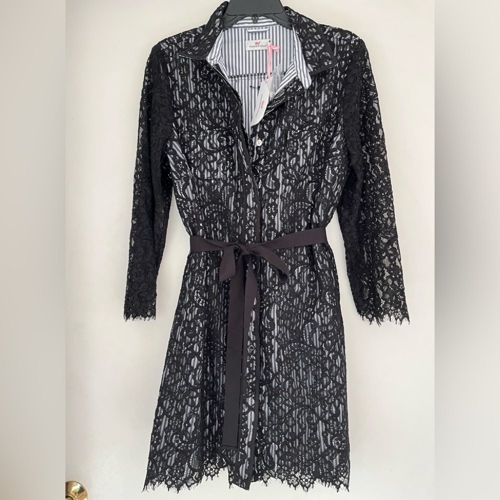 NWT Vineyard Vines Solstice Lace Jet black shirt shift dress 14